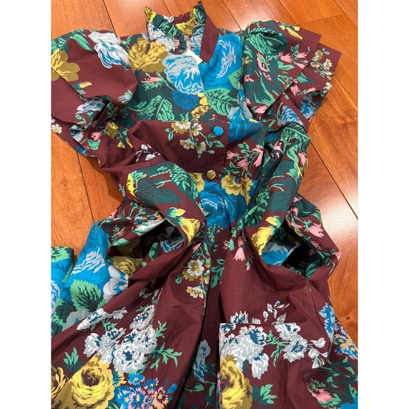 NWT Tuckernuck Merlot Sharp Floral Dress Burgundy Blue Ruffle Sleeve Midi M - Picture 9 of 10
